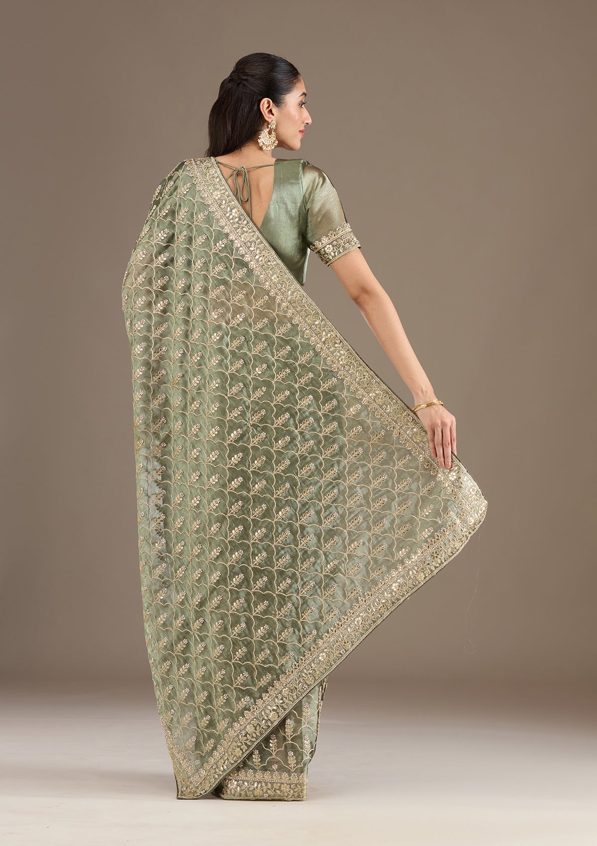 Sea Green Zariwork Tissue Saree