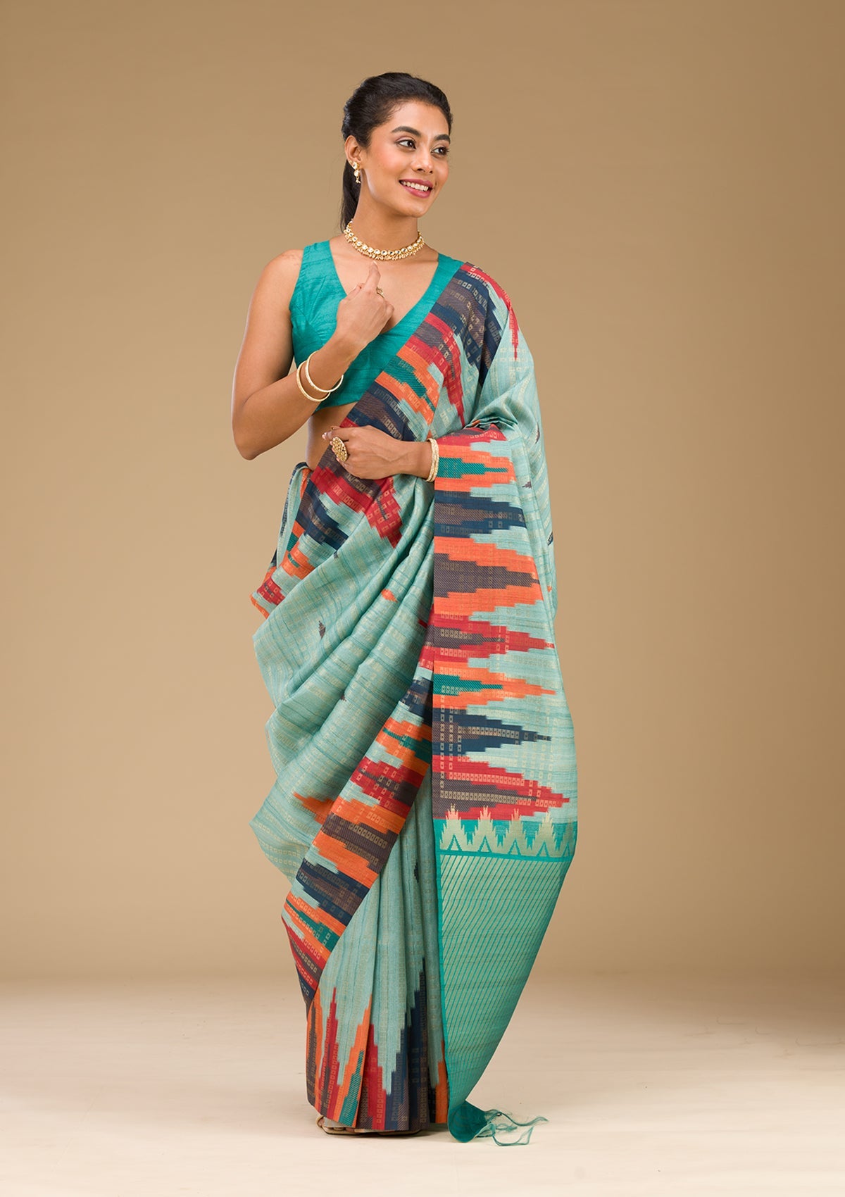 Sky Blue Printed Art Silk Saree