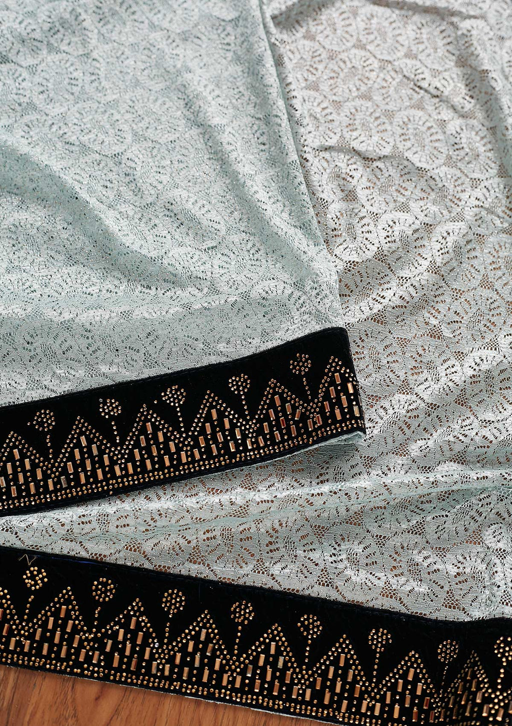 Sky Blue Swarovski Net Designer Saree