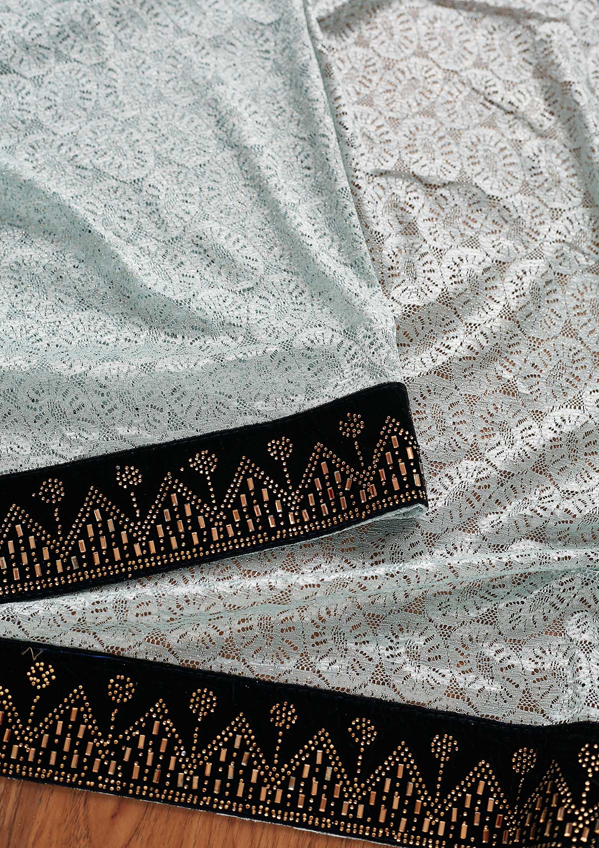 Sky Blue Swarovski Net Designer Saree