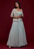 Sky Blue Threadwork Georgette Readymade Lehenga