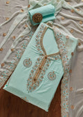 Sky Blue Zariwork Semi Crepe Unstitched Salwar Suit