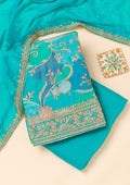 Sky Blue Cutdana Crepe Unstitched Salwar Suit