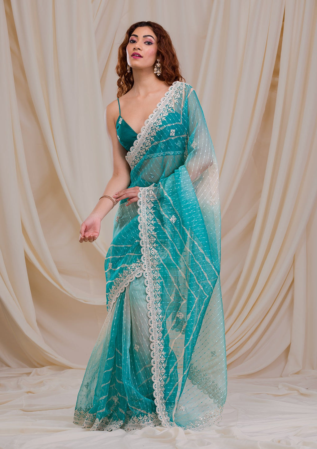 Sky Blue Ombre Net Saree