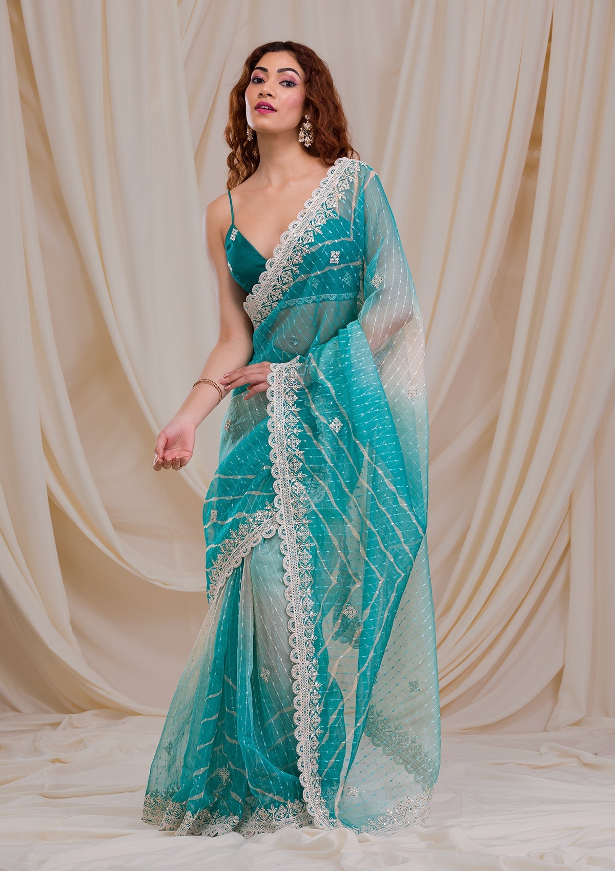 Sky Blue Ombre Net Saree