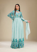 Sky Blue Printed Georgette Readymade Salwar Suit