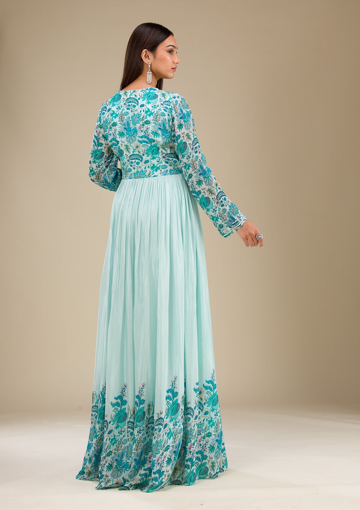 Sky Blue Printed Georgette Readymade Salwar Suit