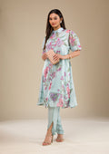 Sky Blue Printed Organza Readymade Salwar Suit