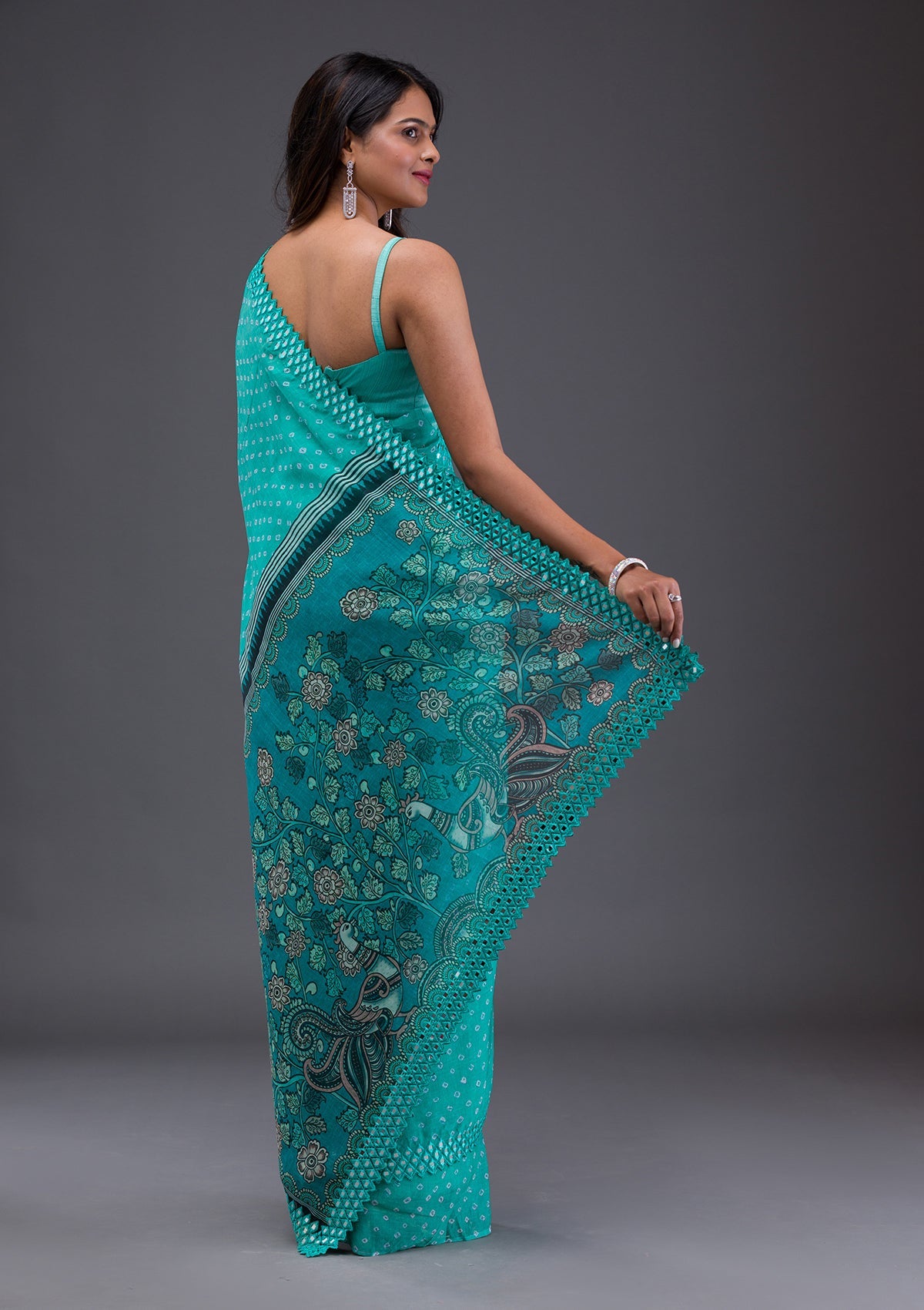 Sky Blue Printed Satin Saree