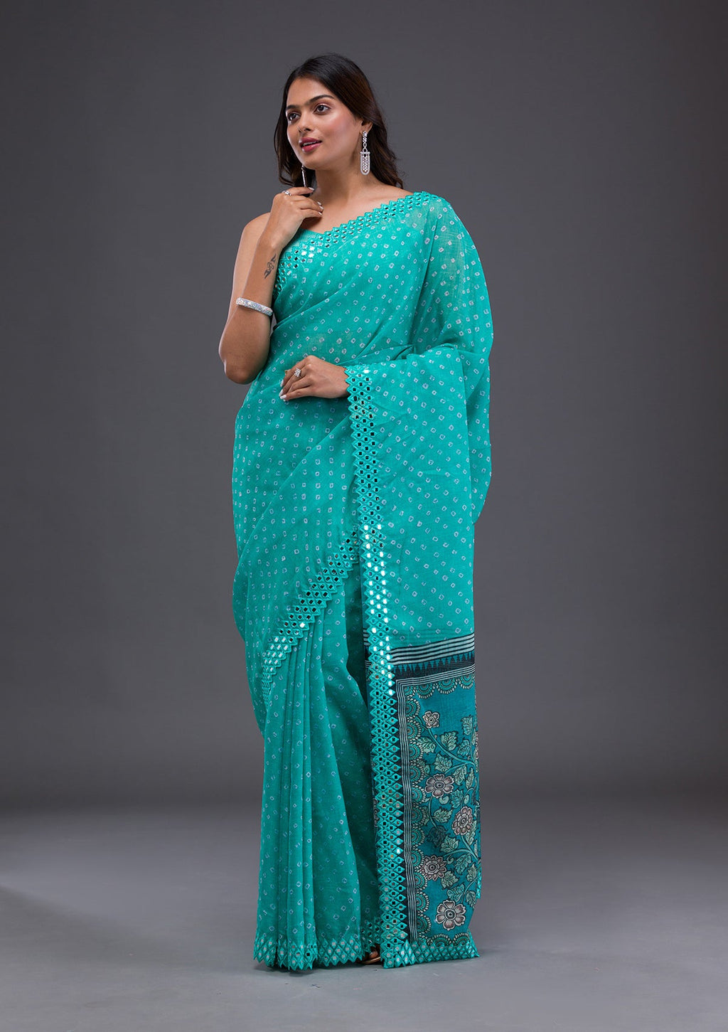 Sky Blue Printed Satin Saree