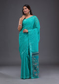 Sky Blue Printed Satin Saree