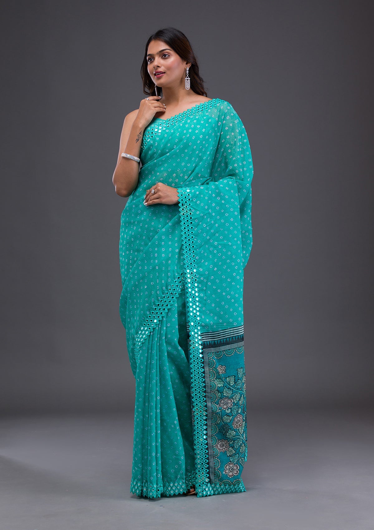 Sky Blue Printed Satin Saree