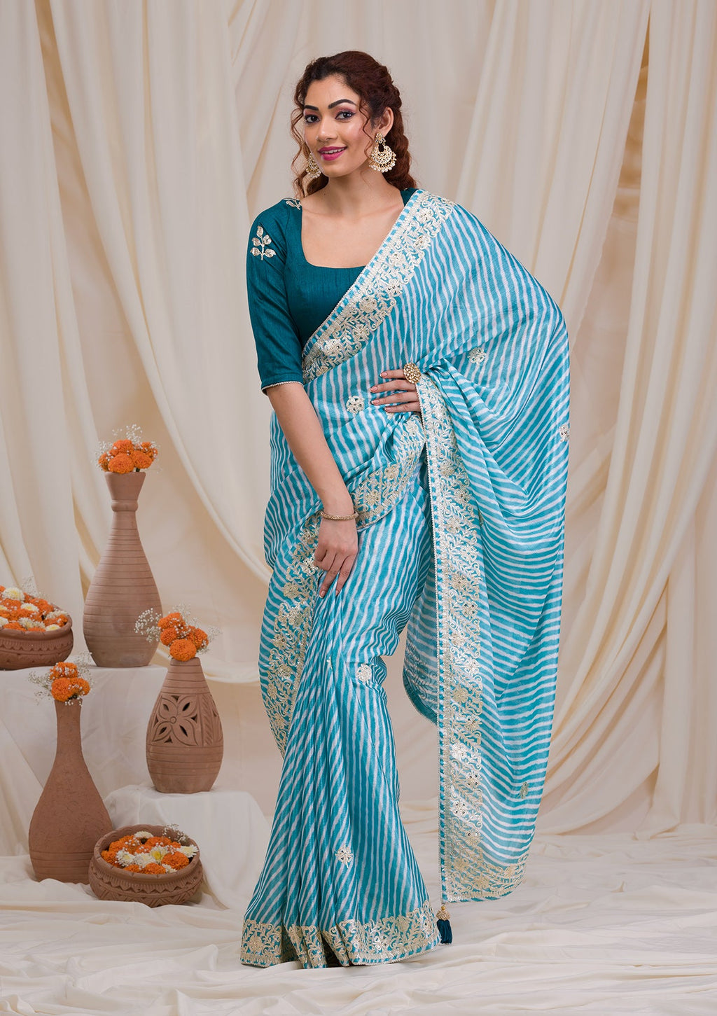 Sky Blue Gotapatti Satin Saree