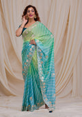 Sky Blue Ombre Semi Crepe Saree