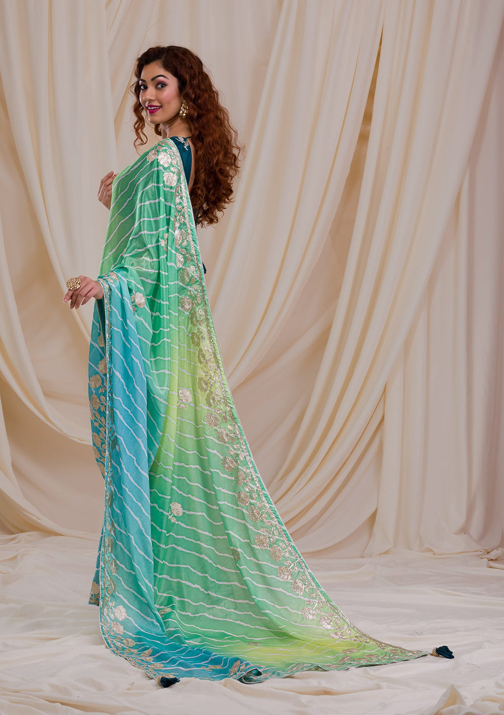 Sky Blue Ombre Semi Crepe Saree