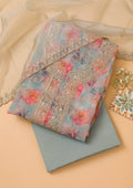 Sky Blue Printed Organza Unstitched Salwar Suit