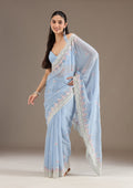 Sky Blue Sequins Chiffon Saree