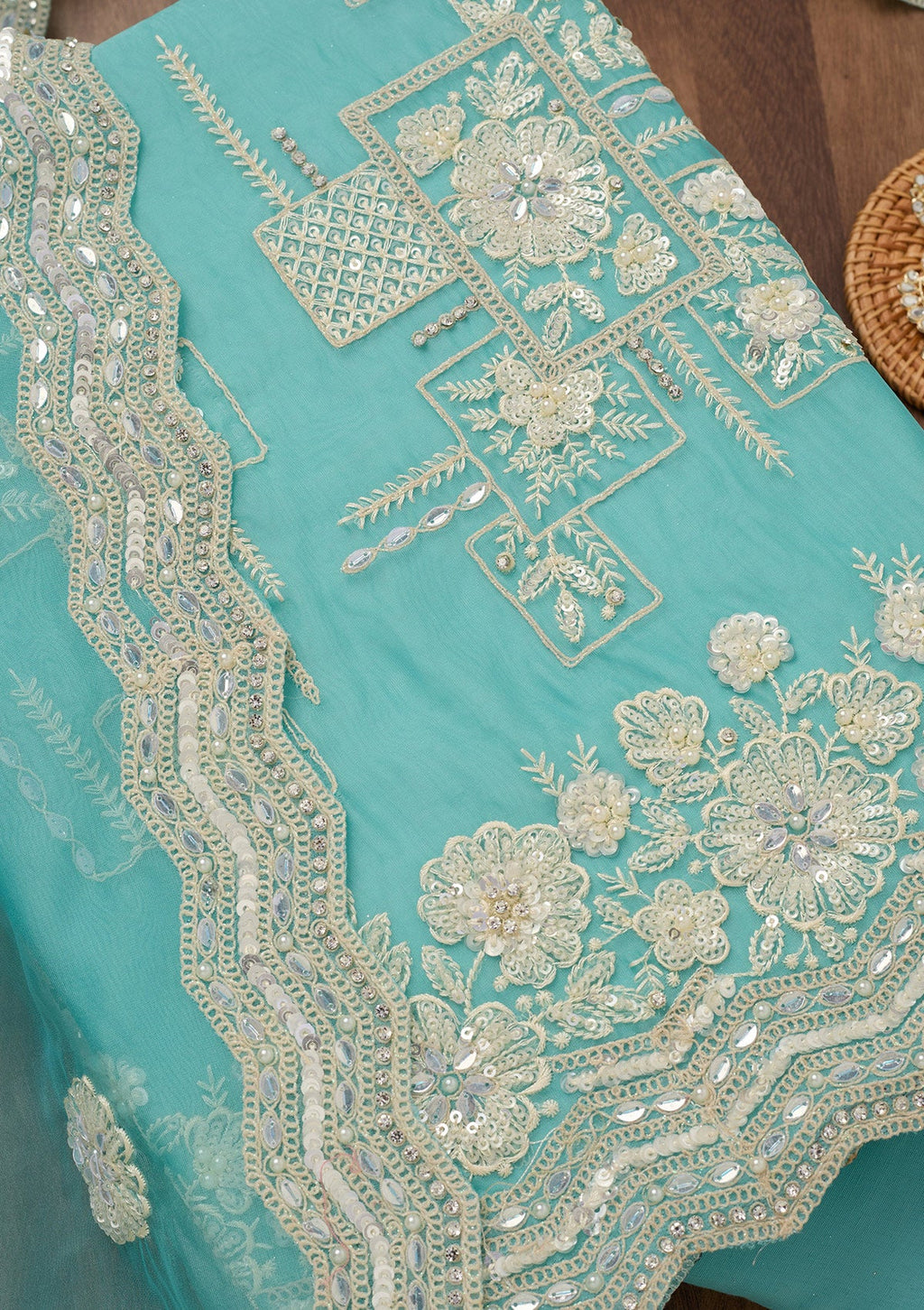 Sky Blue Sequins Georgette Unstitched Salwar Suit