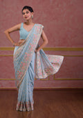 Sky Blue Threadwork Crepe Saree