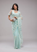 Sky Blue Sequins Organza Saree