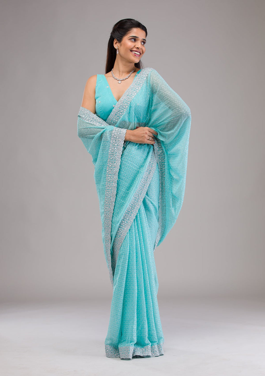 Sky Blue Stonework Georgette Saree