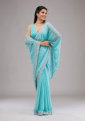 Sky Blue Stonework Georgette Saree