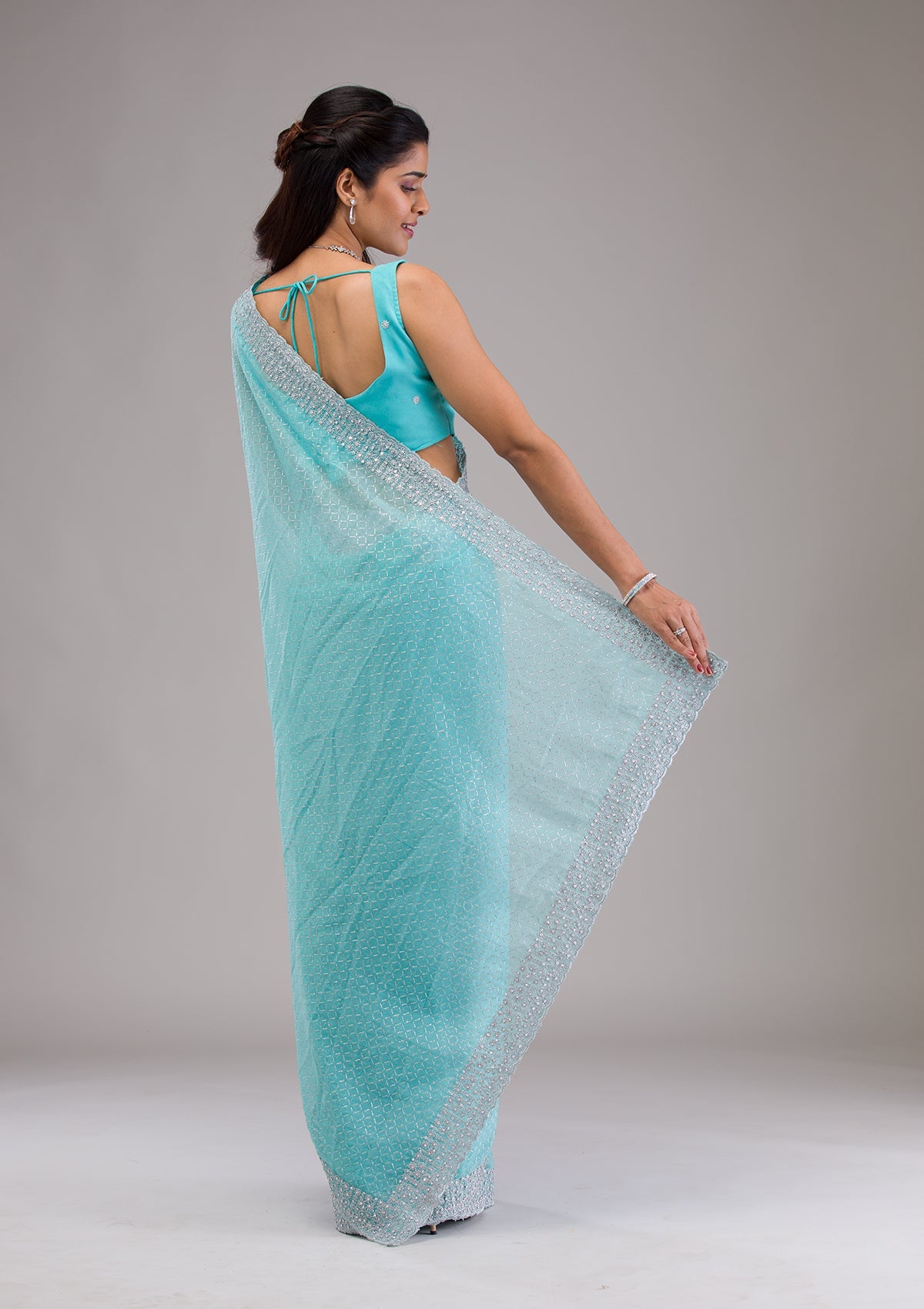 Sky Blue Stonework Georgette Saree