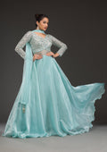 Sky Blue Stonework Semi Crepe Gown