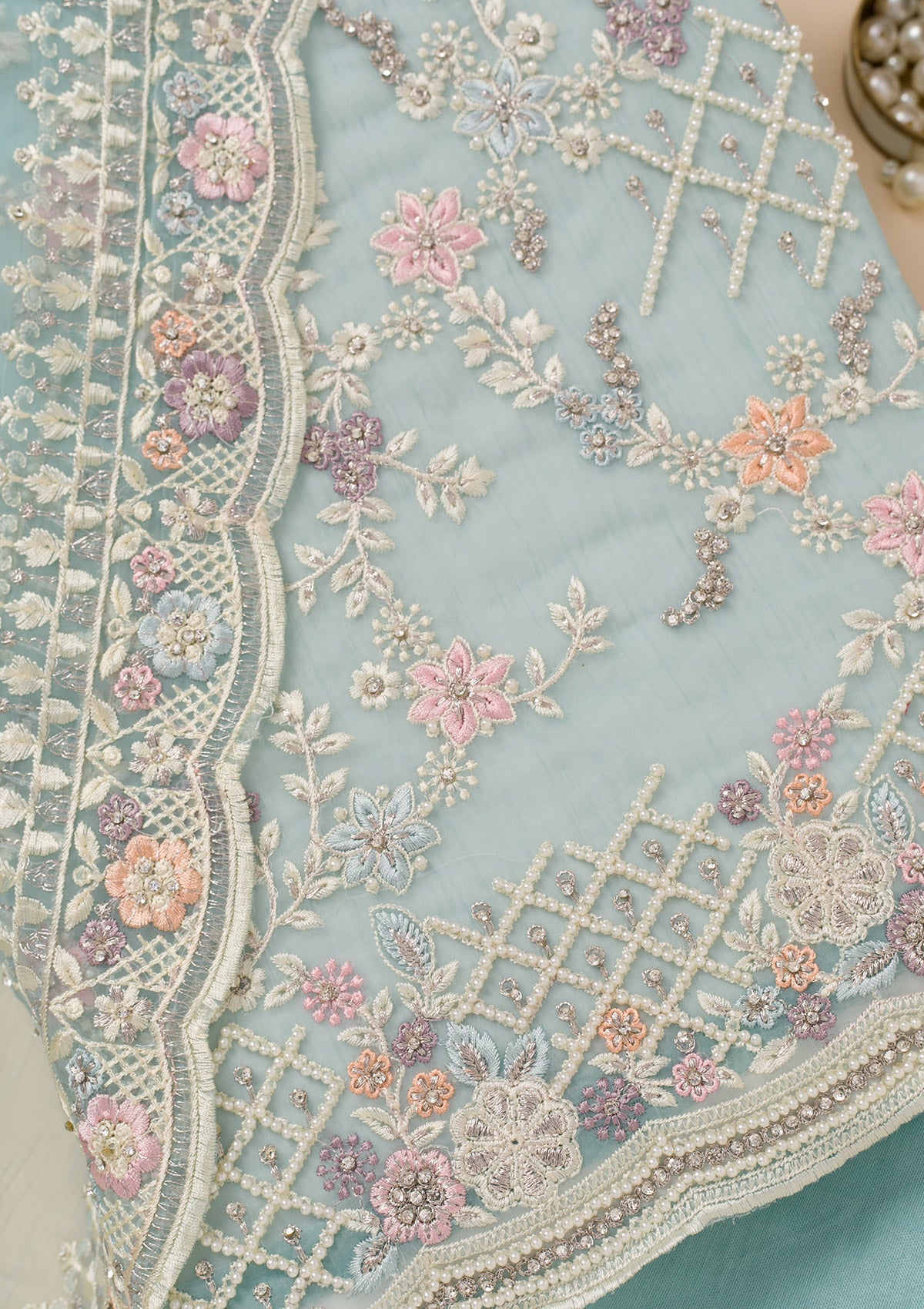 Sky Blue Stonework Semi Crepe Unstitched Salwar Suit
