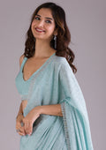 Sky Blue Stonework (Silver) Satin Saree
