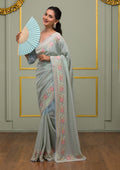 Sky Blue Threadwork Georgette Designer Saree