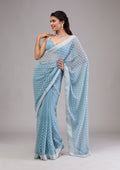 Sky Blue Threadwork Georgette Saree