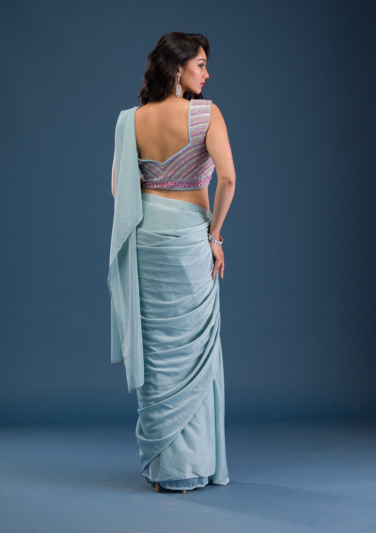 Sky Blue Cutdana Georgette Saree