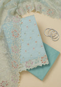 Sky Blue Threadwork Organza Unstitched Salwar Suit
