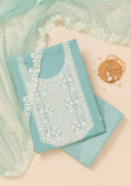 Sky Blue Threadwork Semi Crepe Unstitched Salwar Suit