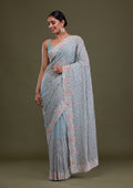 Sky Blue Zariwork Georgette Saree