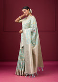 Sky Blue Zariwork Tissue Saree