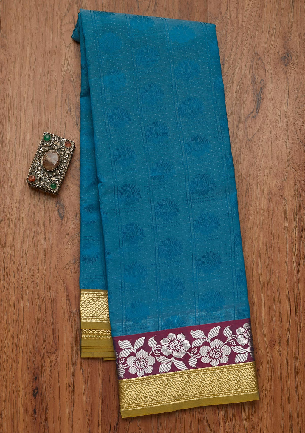 Turquoise Blue Zariwork Art Silk Saree