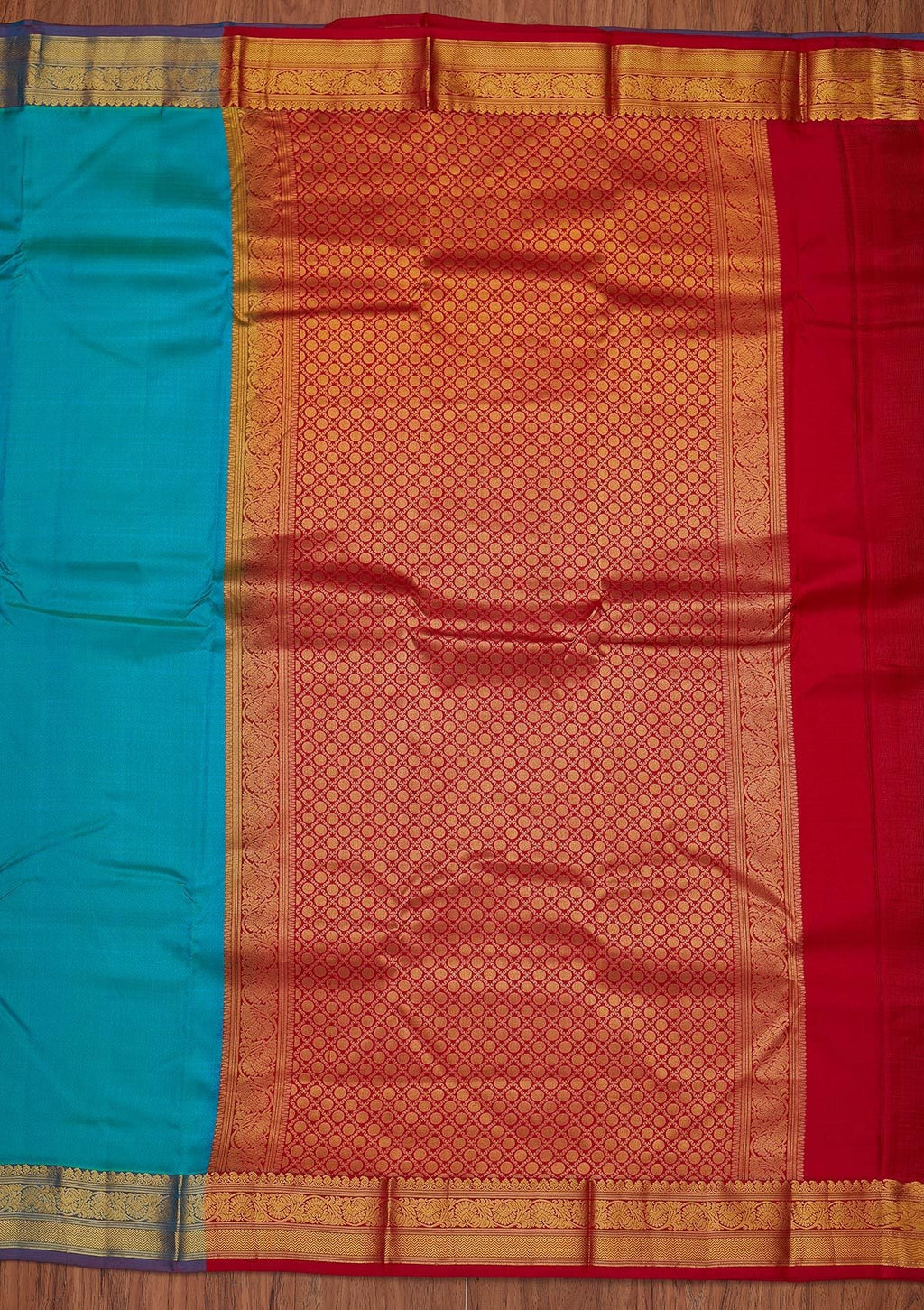 Turquoise Blue Zariwork Pure Silk Unstitched Saree