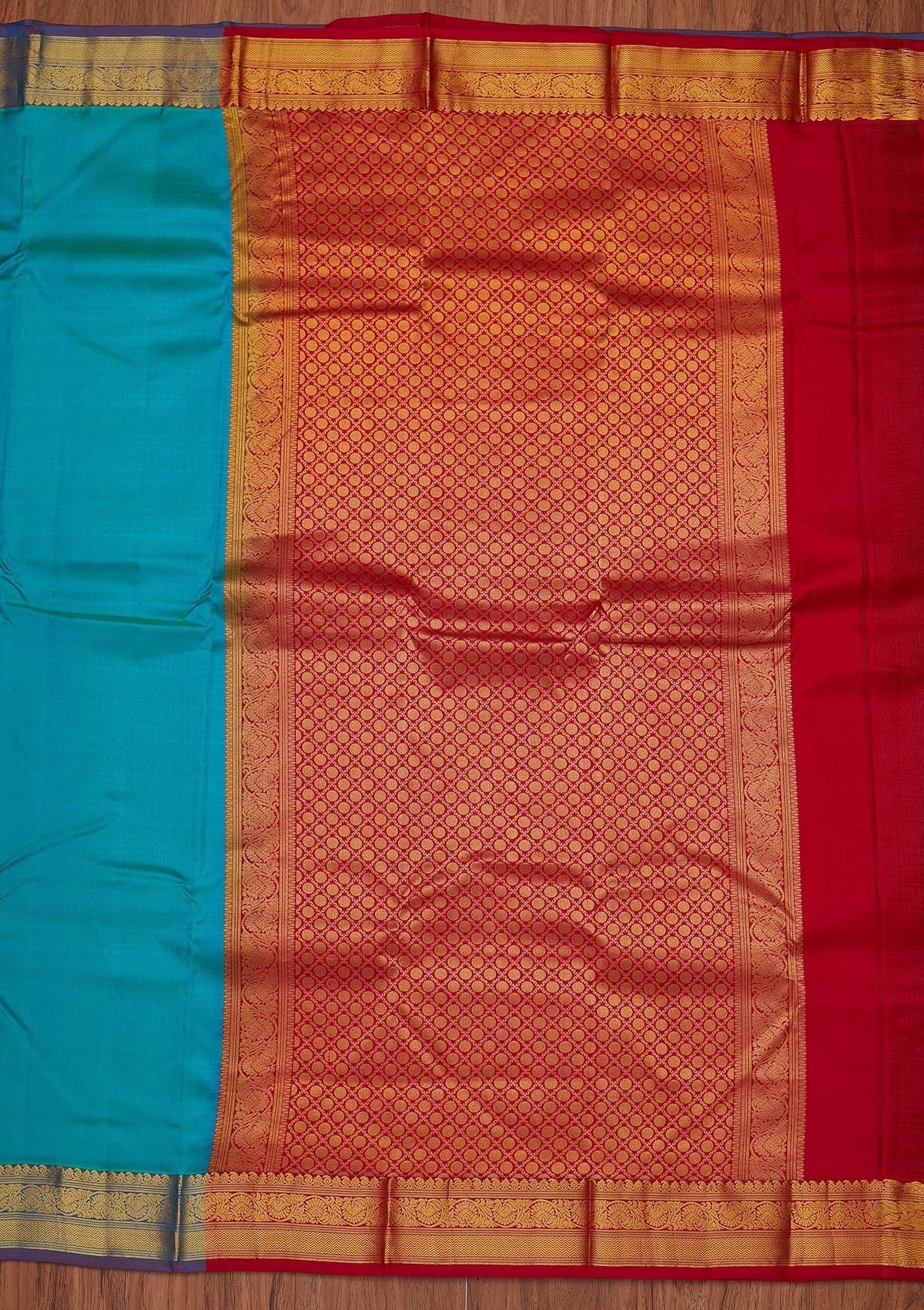 Turquoise Blue Zariwork Pure Silk Unstitched Saree