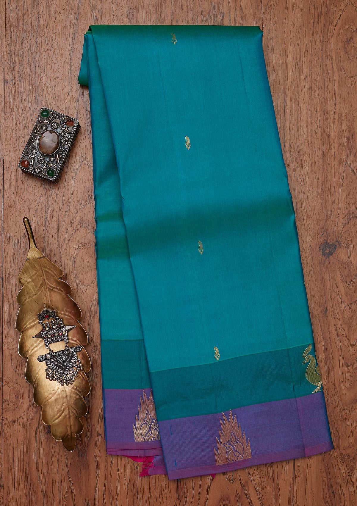 Turquoise Blue Zariwork Pure Silk Unstitched Saree