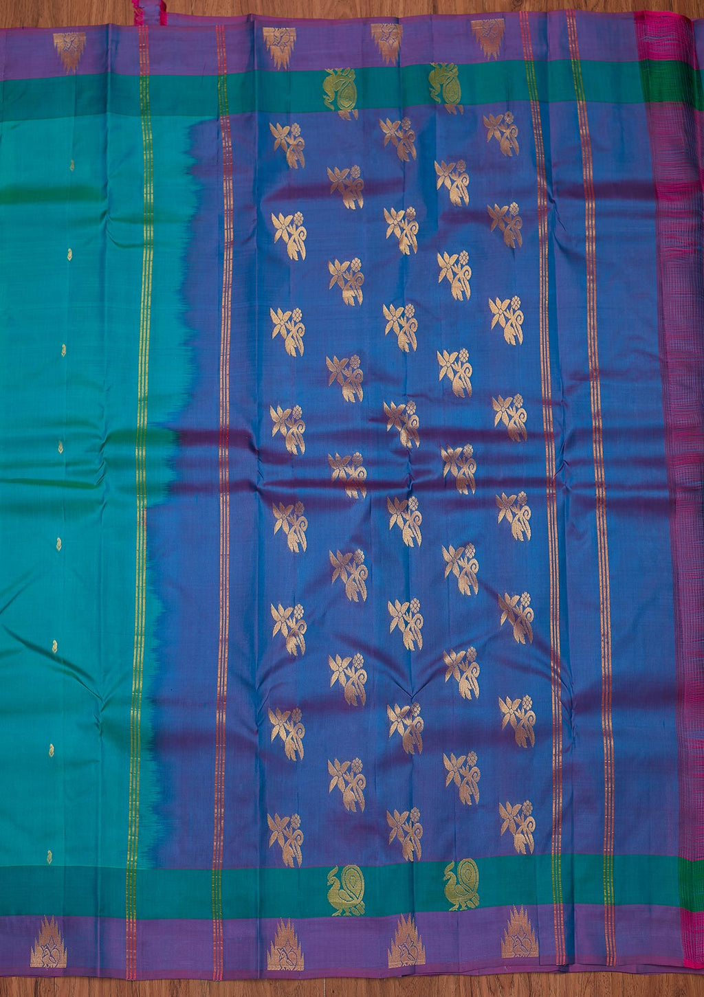 Turquoise Blue Zariwork Pure Silk Unstitched Saree