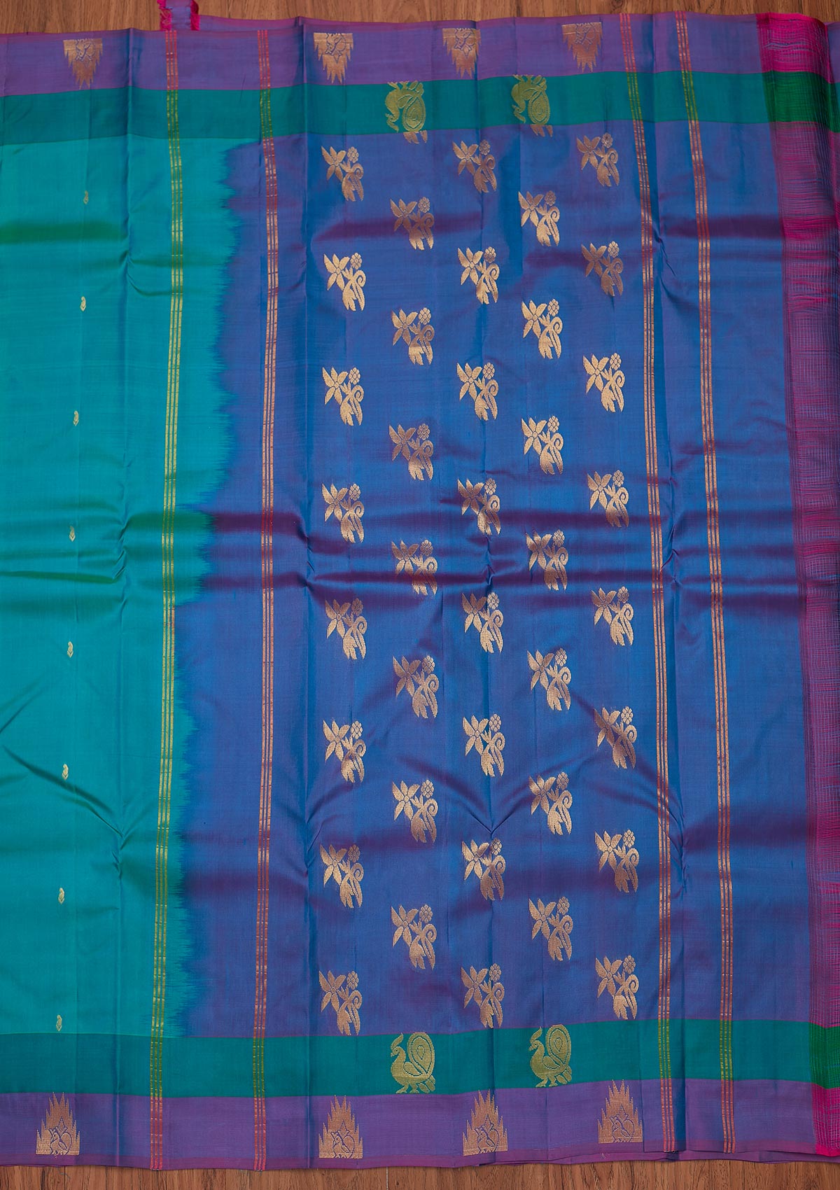 Turquoise Blue Zariwork Pure Silk Unstitched Saree