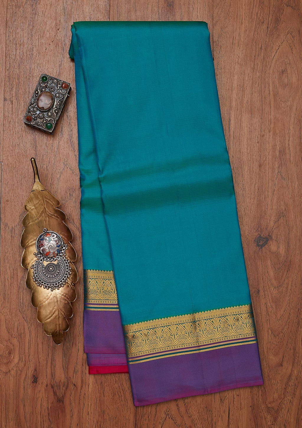 Turquoise Blue Zariwork Pure Silk Unstitched Saree