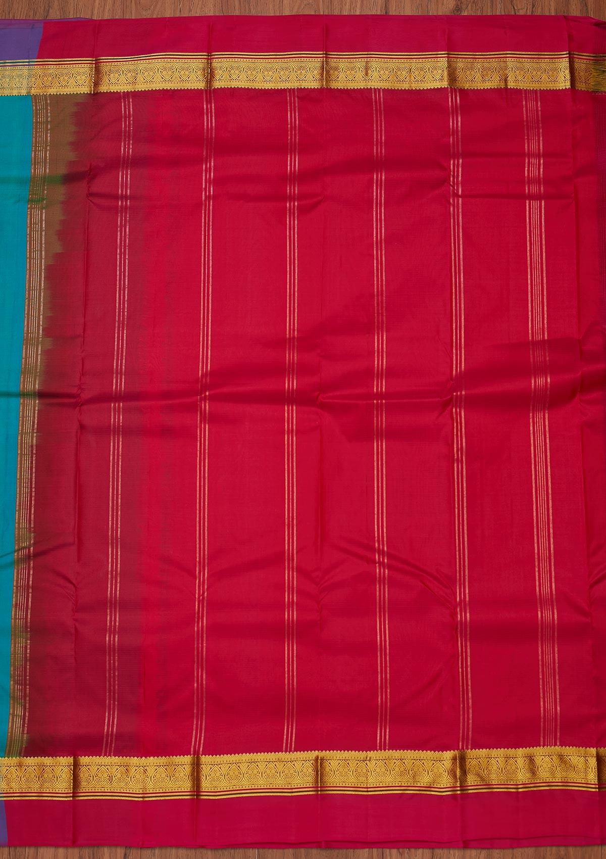 Turquoise Blue Zariwork Pure Silk Unstitched Saree