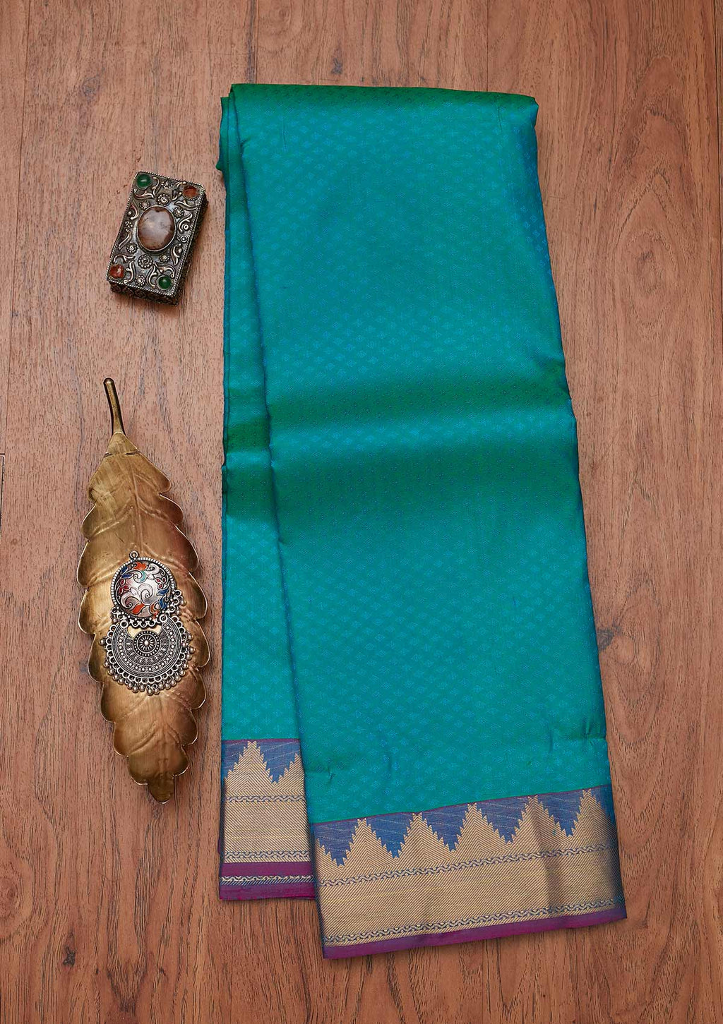 Turquoise Blue Zariwork Pure Silk Unstitched Saree