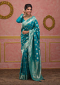 Turquoise Blue Swarovski Art Silk Saree