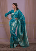 Turquoise Blue Swarovski Banarasi Saree