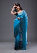 Turquoise Blue Swarovski Satin Saree