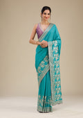 Turquoise Blue Zariwork Art Silk Saree